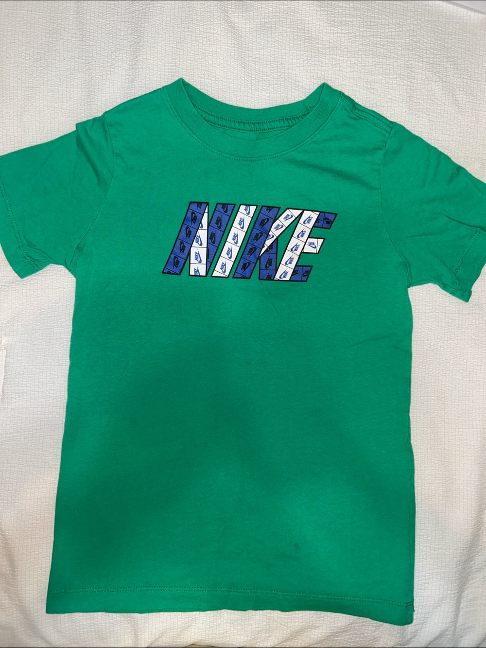 Nike Green Tee with Blue & White Graphic Logo